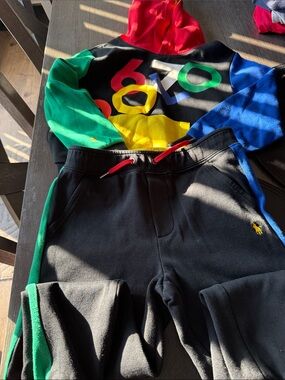 Ralph Lauren Kids Black Jogger Pants with Green & Blue Trim